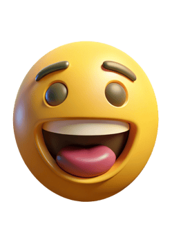 A 3D Render of a Happy Emoticon with a Wide Open Mouth and Tongue Showing png