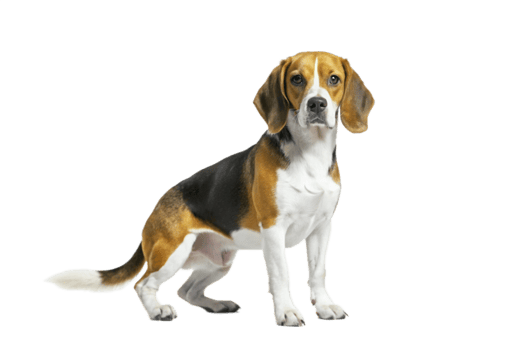A Stunning Beagle Dog Sitting on a Black Background, Showcasing its Tricolor Coat png