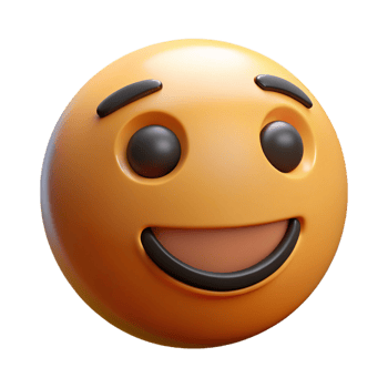 A 3D Render of a Happy Orange Emoticon with Dark Eyebrows and a Wide Grin png