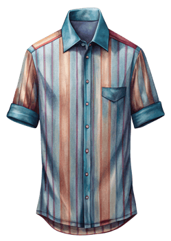 Men's WatercolorStyle ShortSleeve Shirt with Vertical Stripes in Teal Orange and Burgundy png