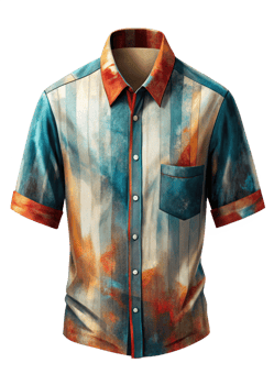 Mens Designer Watercolor Abstract Print Short Sleeve Button Up Shirt png