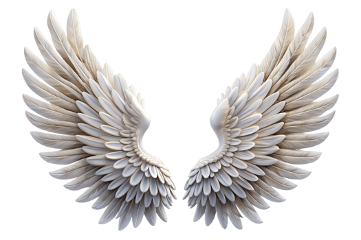 Majestic Pair of White Marble Angel Wings on Black Background, Detailed Feather Texture, 3D Render png