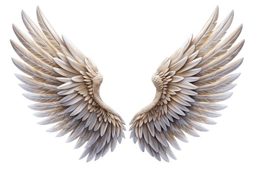 Majestic Pair of White Angelic Wings on Black Background A Stunning Digital Art Creation png