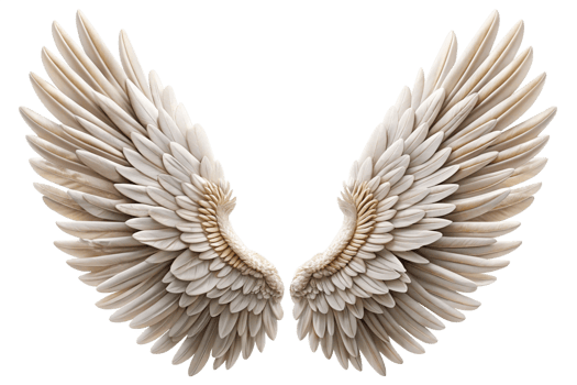 Closeup of a Pair of Exquisite White Angel Wings on Black Background, Detailed Feather Texture, Divine and Angelic Imagery png
