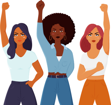 more female character makes a fist-raising gesture show the power and rights women for international women's day. cartoon character illustration design png