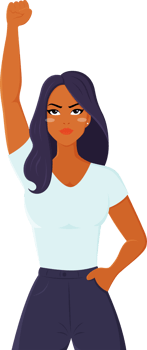 A female character makes a fist-raising gesture show the power and rights women for international women's day png