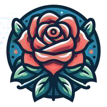 Elegant Rose Flower in a Circle with Leaves and Decorative Elements vector