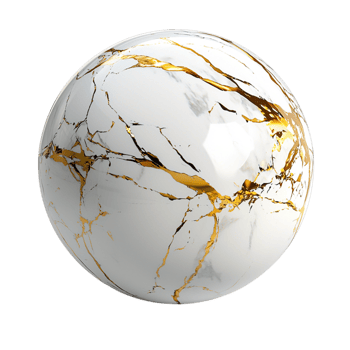 Stunning white marble sphere delicate golden veinlike patterns png