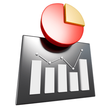 3D illustration of data analysis, featuring a pie chart and bar graph png