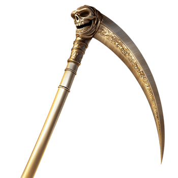 Menacing Golden Scythe a Curved Blade a Strikingly Ominous Design png