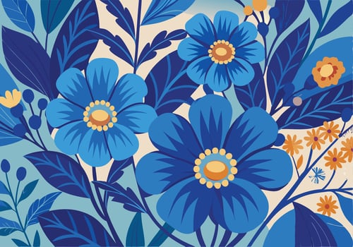 Vibrant Blue Floral Botanical Illustration Artistic Flower Design vector