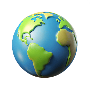 A cartoonstyle 3D model of planet Earth showing continents and oceans png
