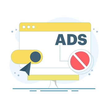 Concept Ad blocking technology for safe browsing, preventing pop-ups and unwanted ads. Online privacy protection with ad filters and anti-tracking tools. Digital security with ad blocking. vector