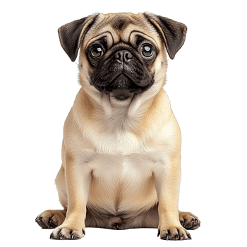 A Pug Dog Sitting on a Transparent Background png