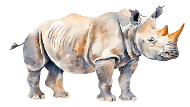 Watercolor Illustration Of A White Rhinoceros png