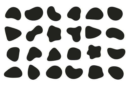 Set of abstract flowing liquid shapes. Fluid blob, stone or water. Creative asymmetric frame template. Black irregular shapes. illustrations. vector