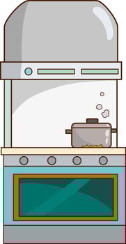 Interior of kitchen, pans on the stove, cooking. illustration in flat style vector