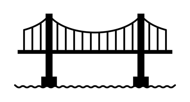 Suspension bridge and river silhouette. vector