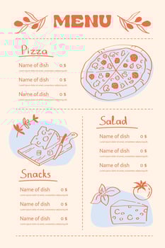 Italian Pizza Restaurant Menu doodle Template Pizzas, Pastas, Snacks vector
