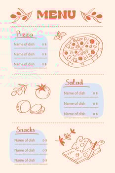 Italian food menu pizza. Restaurant cafe menu design template. vector