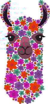 floral llama alpaca isolated animal illustration with flowers. cute design element for prints and decor. colorful botanical art vector