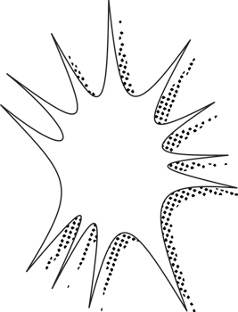 comic-style explosion shapes. Black line art. White background. Dotted shading effect. Starburst designs. Dynamic outlines. Varied shapes. Hand-drawn look. Digital illustration. Cartoonish elements png