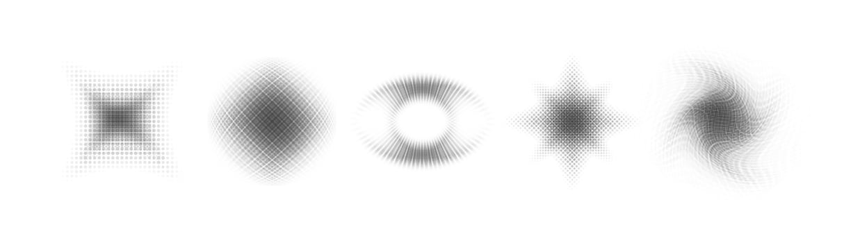 Grainy gray icons. Collection of abstract, geometric, and gray shapes for design and background. Abstract Geometric Shapes in Halftone vector