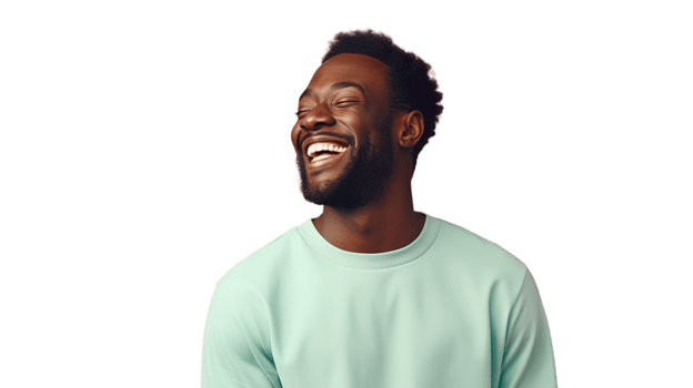 Laughing Black Man isolated on Transparent Background. DEIB, Diversity, Equity, Inclusion png