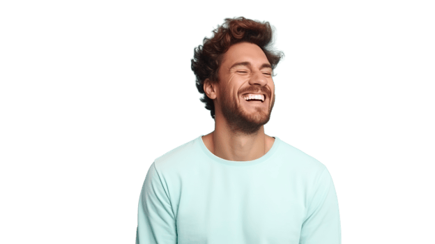 Smiling man with laughter isolated on transparent, joyful expression, male, happiness, portrait png