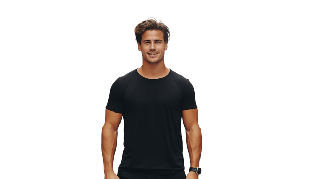 Man Posing in Black Tee Shirt Mockup on Transparent Background. Shirt Mockup Template png