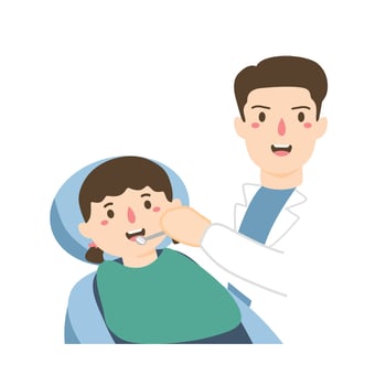 Male dentist examines kids teeth vector