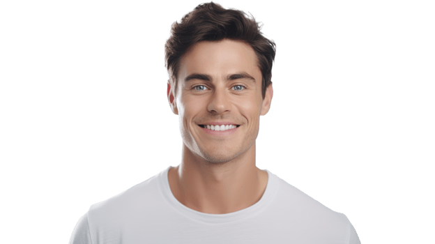 Portrait of Man with Smooth Glowing Skin Smiling on Transparent Background png