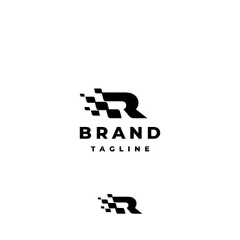 Letter R With Racing Flag Accent Logo Design. Racing Flag Initial R Letter Logo Design. vector