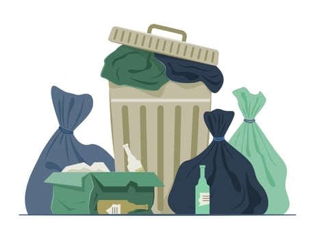 Trash Can with Pile of Garbage Bags for Scattered Trash Concept Illustration vector