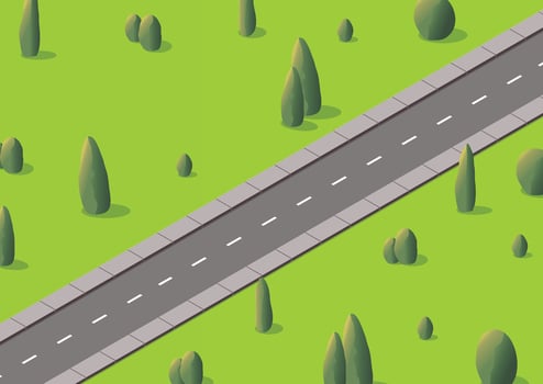 isometric road with green plants vector