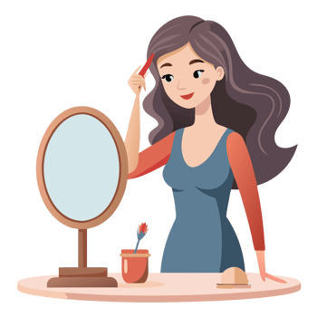 Woman brushing hair at home daily routine digital art cozy atmosphere close-up view self-care concept png