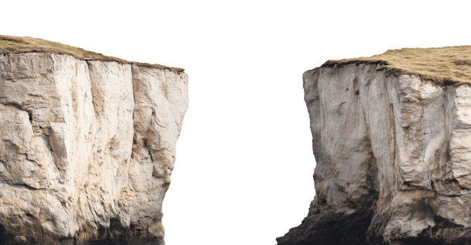 Two rocky cliffs facing each other, separated by a gap in the center png