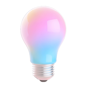 A colorful lightbulb illuminated with vibrant hues isolated on transparent background png