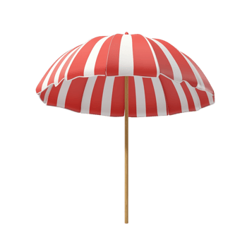 A red and white striped beach umbrella stands with a pole png
