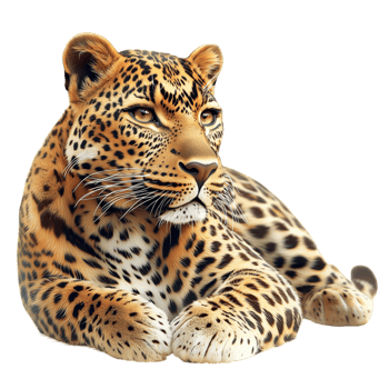 Majestic leopard lying gracefully piercing eyes spotted fur representing strength agility wilderness the untamed beauty of big cats. png