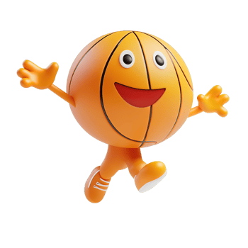 A cheerful cartoon basketball character with joyful expressions is smiling png