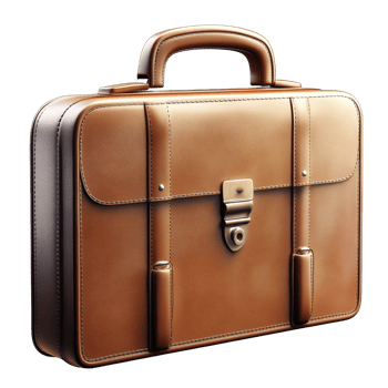 A brown leather briefcase with a handle and metal clasp png