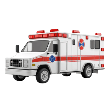 A white and red ambulance vehicle with flashing emergency lights png
