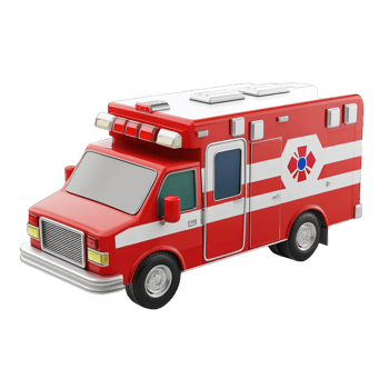 A bright red and white cartoon style ambulance vehicle png