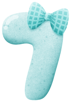 Watercolor cute number 7 with ribbon clip art, number hand drawn for kids png