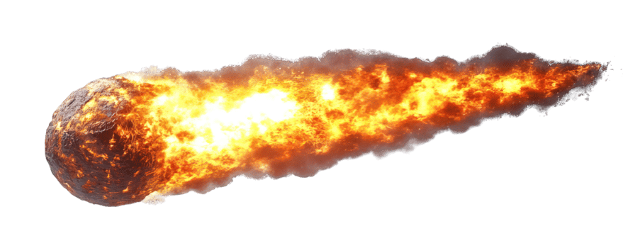 Burning meteor attack isolated on transparent background, fireball falling png