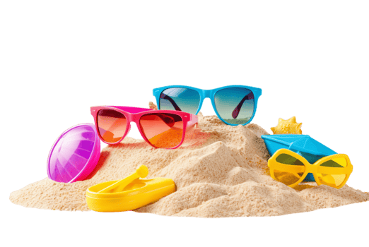 Sand toys and colorful sunglasses fun png