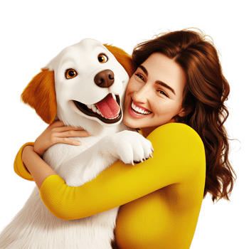 Young woman cuddling her fluffy dog, radiating love, warmth, the unbreakable humananimal connection. png