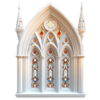 Gr cathedral glows stained glass arches, echoing spirituality, history, sacred architectural majesty. png