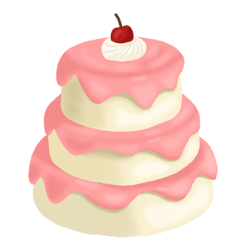 illustration of a three-tiered cake with pink buttercream and cherry topping on top for birthday or wedding decoration png